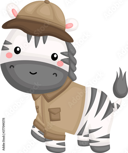 a cute vector of a zebra in safari ranger costume