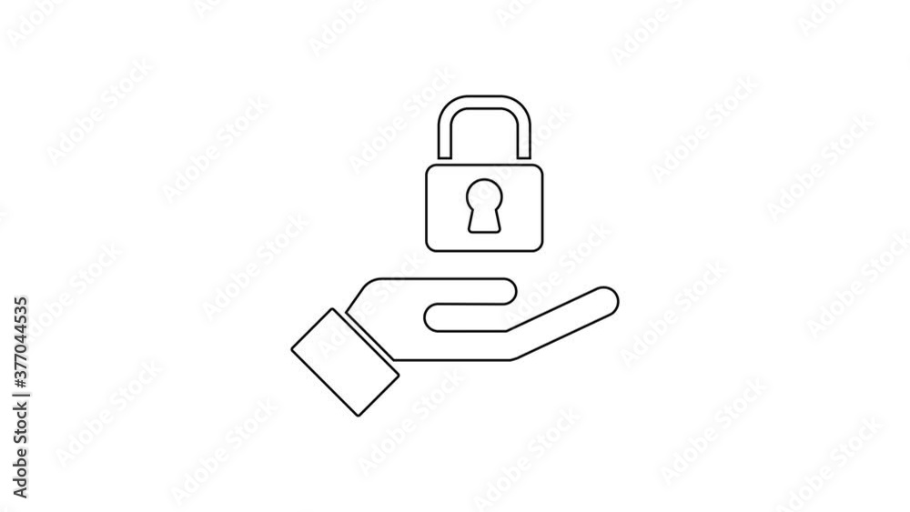 Black line Lock in hand icon isolated on white background. Padlock sign. Security, safety, protection, privacy concept. 4K Video motion graphic animation. Black line Lock in hand icon isolated on white background. Padlock sign. Security, safety, protection, privacy concept. 4K Video motion graphic animation.