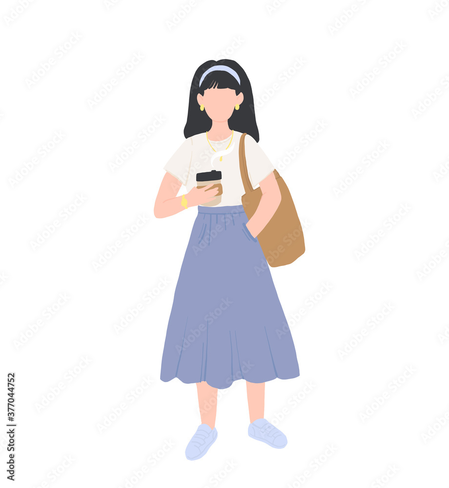 Zero waste life style. Cartoon women with natural eco products in linen bag and a string bag, shopping with zero pollution, concept healthy lifestyle isolated on white background Zero waste life style. Cartoon women with natural eco products in linen bag and a string bag, shopping with zero pollution, concept healthy lifestyle isolated on white background