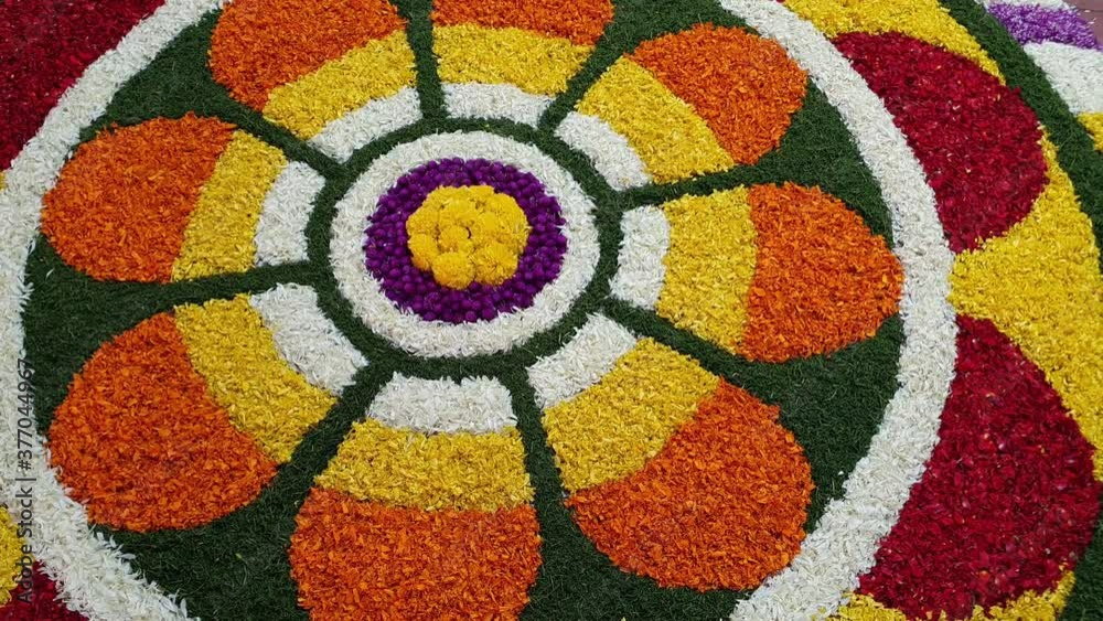 Home made Flower bed decoration or Pookalam, on Onam, Vishu, Diwali
