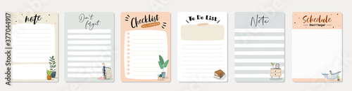Set of planners and to do list with home interior decor illustrations. Template for agenda, schedule, planners, checklists, notebooks, cards and other stationery.