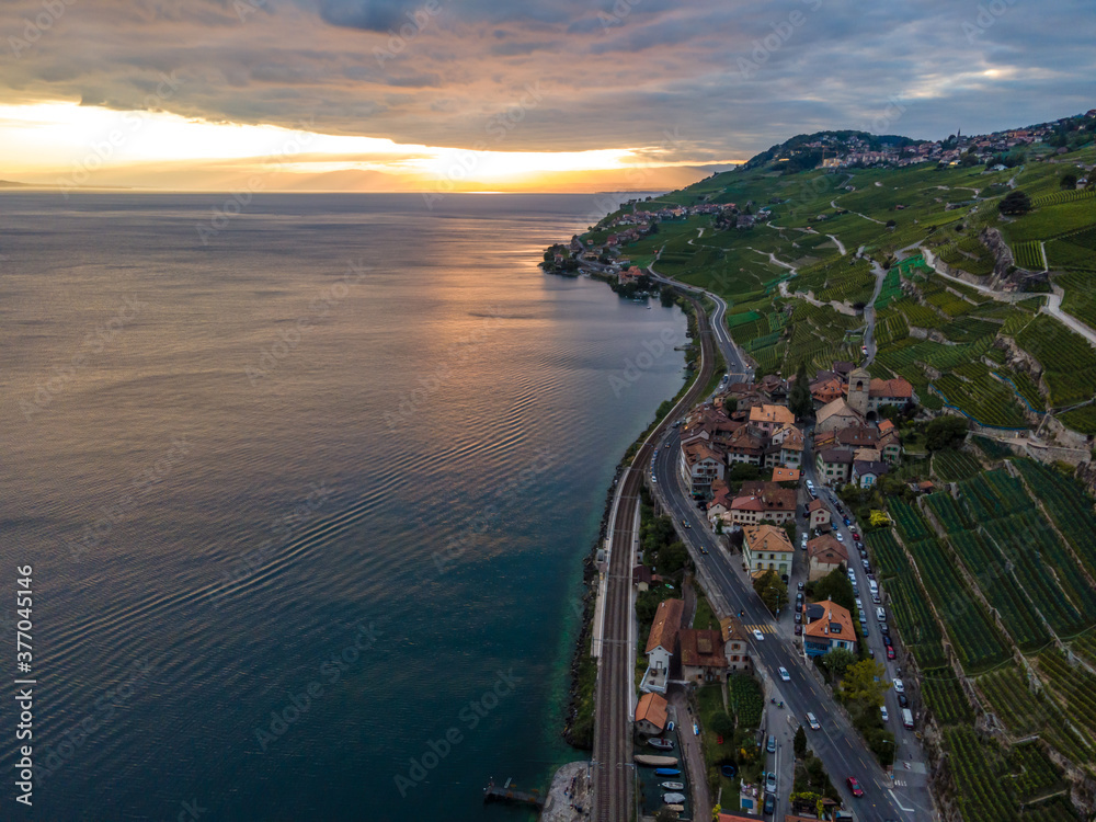 Sunset time in Lavaux, Switzerland.