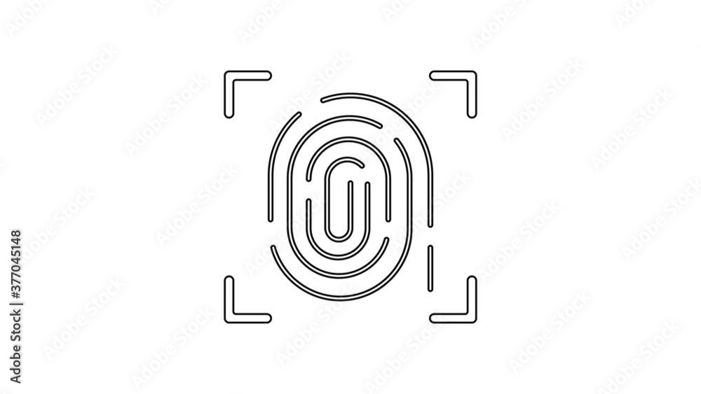 Black line Fingerprint icon isolated on white background. ID app icon. Identification sign. Touch id. 4K Video motion graphic animation. Black line Fingerprint icon isolated on white background. ID app icon. Identification sign. Touch id. 4K Video motion graphic animation.