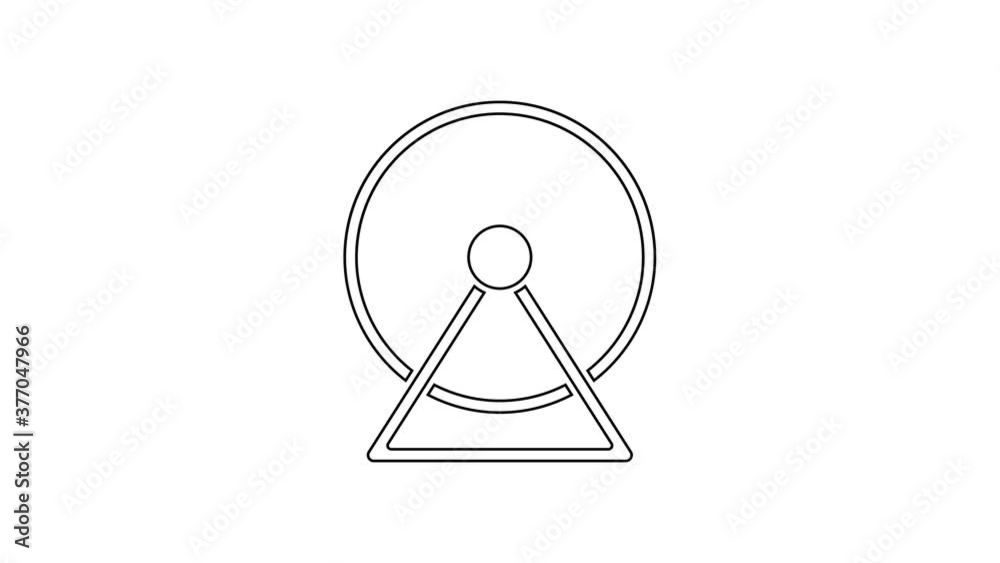 Black line Hamster wheel icon isolated on white background. Wheel for rodents. Pet shop. 4K Video motion graphic animation.