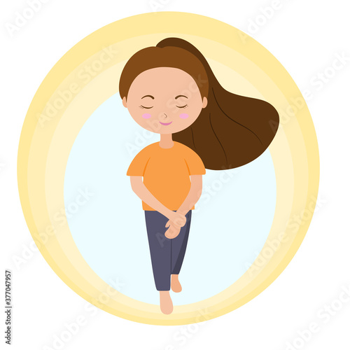 Woman learn walk meditation at home when situation of  coronavirus outbreak.vector illustration 