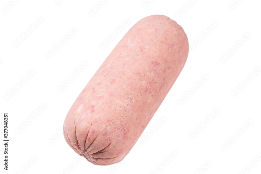 Boiled sausage isolated on white background. Slices. Boiled sausage isolated on white background. Slices.