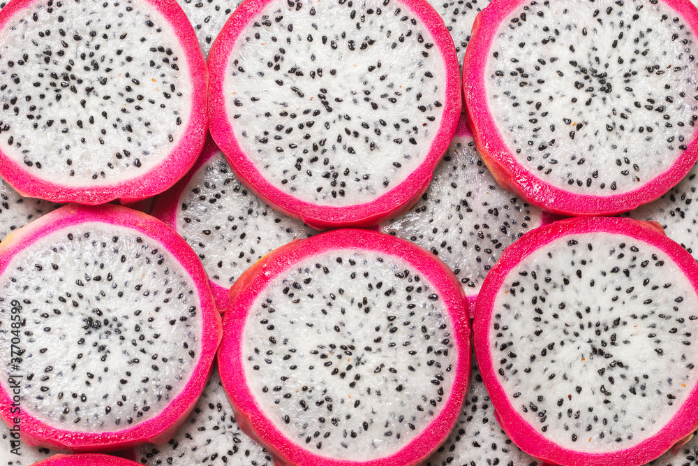 Sweet tasty dragon fruit or pitaya slices. Sweet tasty dragon fruit or pitaya slices.