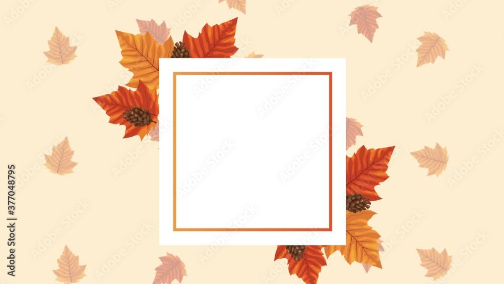 hello autumn animation with leafs in square frame hello autumn animation with leafs in square frame