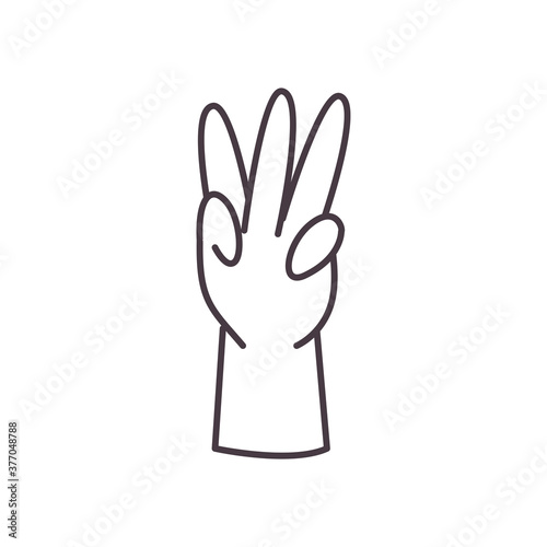 three hand sign language line style icon vector design