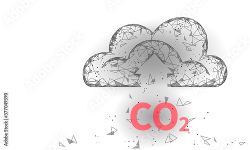 Carbon dioxide CO2 ecology problem eco concept. Renewable organic gas 3D render. Science biofuel chemistry biotechnology polygonal climatic greenhouse effect technology vector illustration
