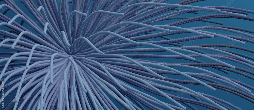 Obraz premium Point explode. Array with dynamic emitted particles. 3d technology style. Abstract background. Vector illustration.