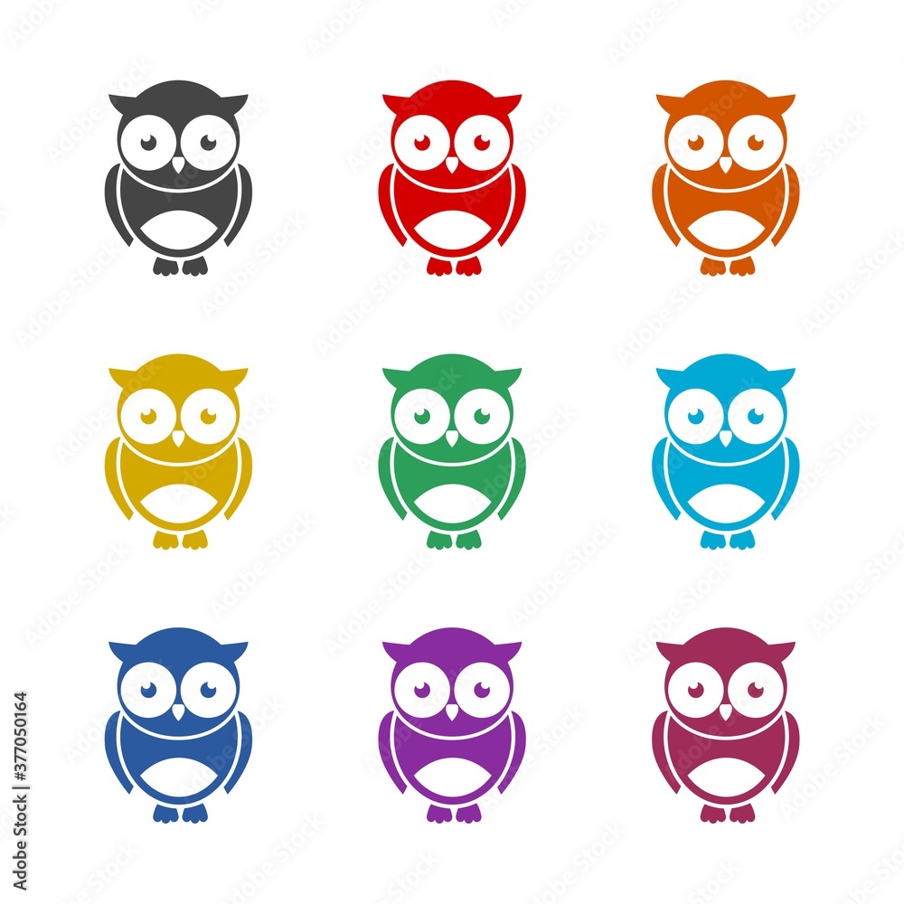 Cute simple Owl icon, color set Cute simple Owl icon, color set