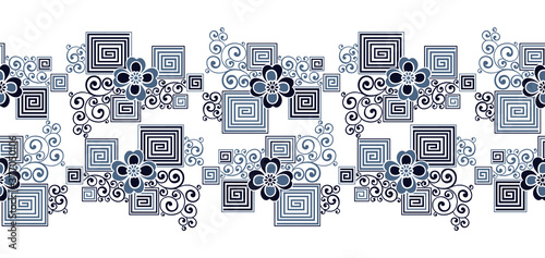 Seamless floral border with geometrical shapes