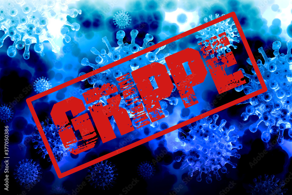 Fotografie Virus und Hinweis auf Grippe