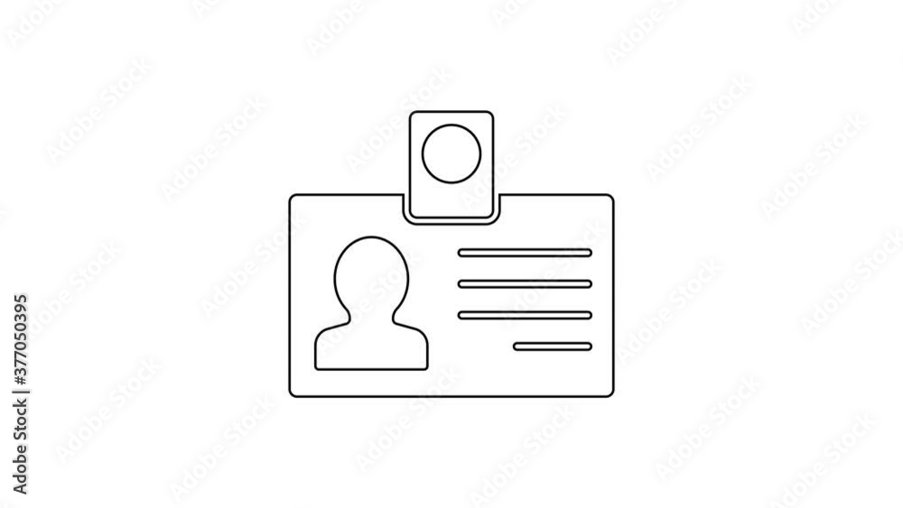 Black line Identification badge icon isolated on white background. It can be used for presentation, identity of the company, advertising. 4K Video motion graphic animation. Black line Identification badge icon isolated on white background. It can be used for presentation, identity of the company, advertising. 4K Video motion graphic animation.