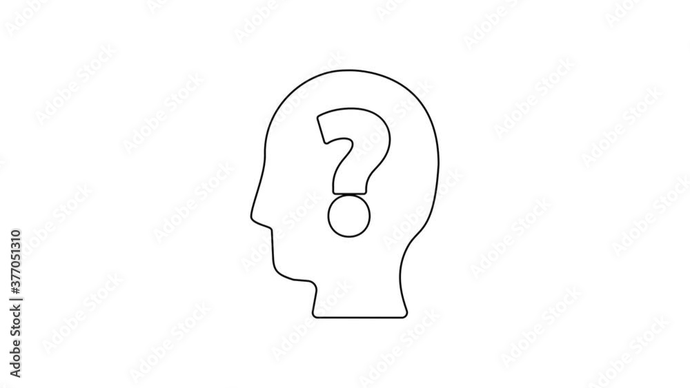 Black line Human head with question mark icon isolated on white background. 4K Video motion graphic animation. Black line Human head with question mark icon isolated on white background. 4K Video motion graphic animation.