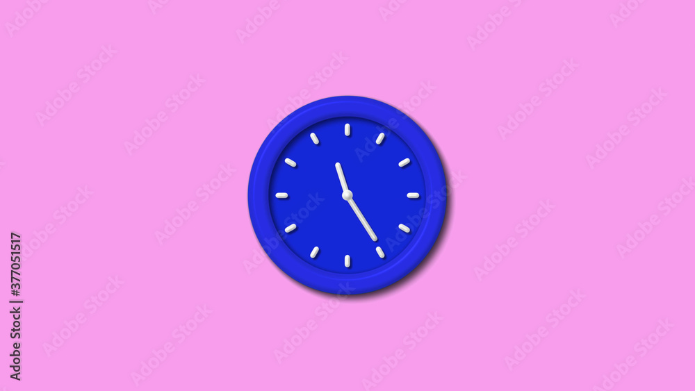 New blue color 3d wall clock on pink light background,3d clock New blue color 3d wall clock on pink light background,3d clock