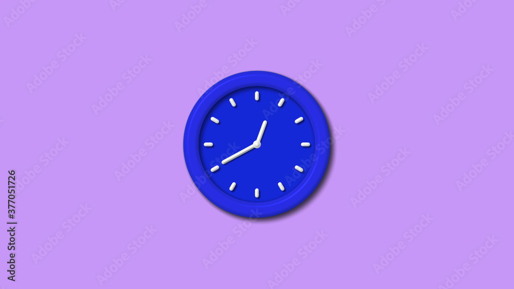 Beautiful blue color 3d wall clock on purple light background Beautiful blue color 3d wall clock on purple light background