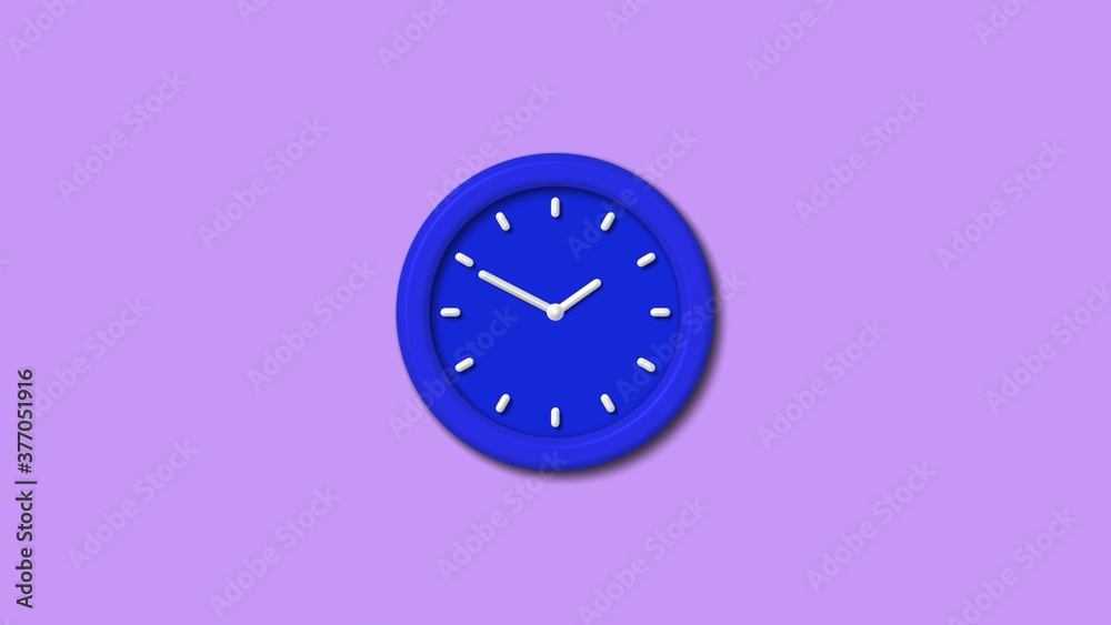 Beautiful blue color 3d wall clock on purple light background Beautiful blue color 3d wall clock on purple light background