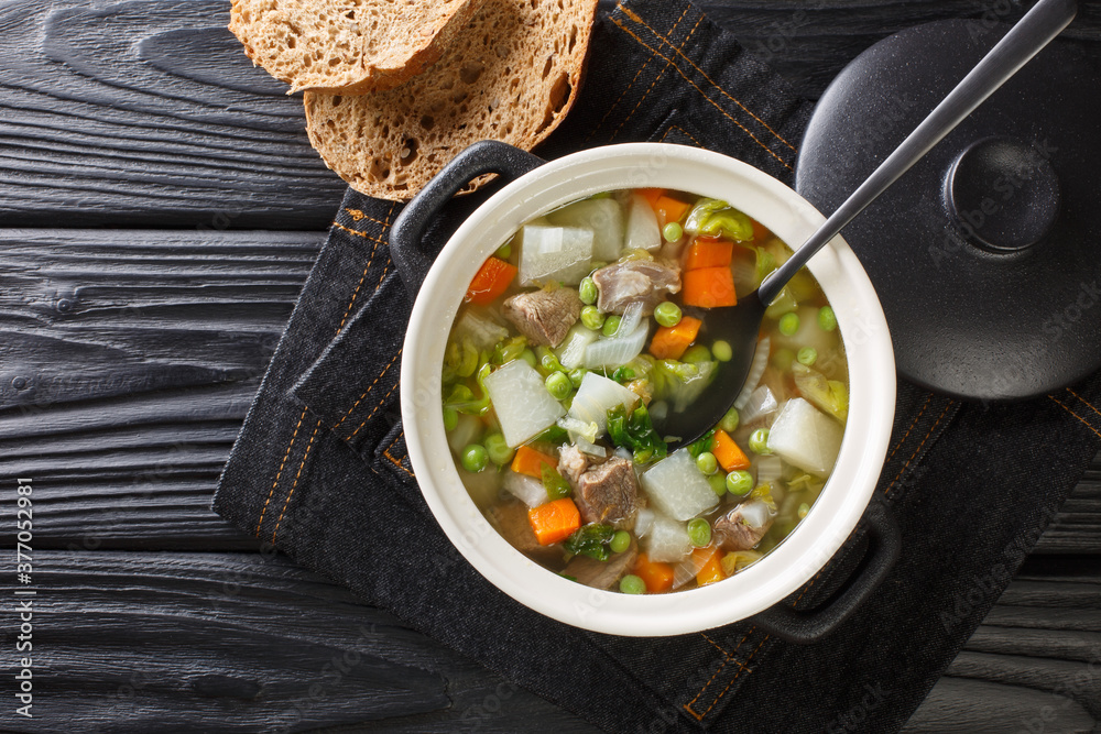 Hairst Bree Harvest Broth traditional Scottish recipe for a classic hearty  broth of lamb meat mixed summer vegetables. Horizontal top view from above  Stock Photo | Adobe Stock