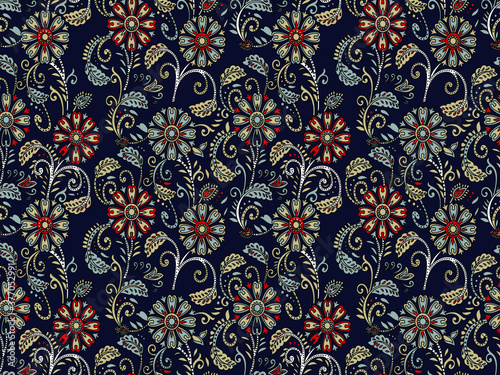 traditional Indian paisley pattern on navy background