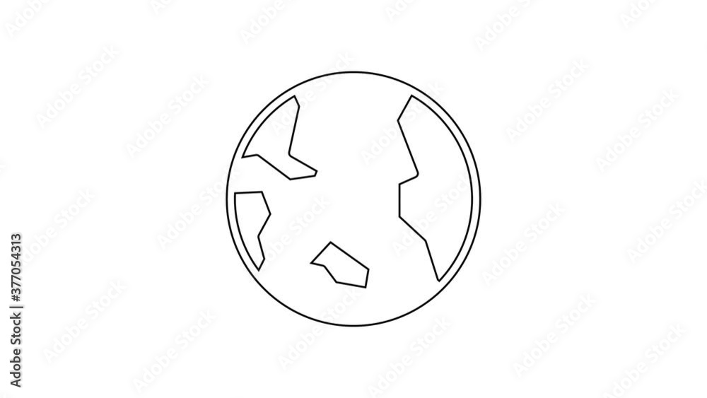 Black line Earth globe icon isolated on white background. World or Earth sign. Global internet symbol. Geometric shapes. 4K Video motion graphic animation.