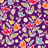 Seamless vector summer pattern of ornamental lined abstract flowers on purple background. The design is perfectly suitable for clothes design, decoration, stationary, sheets, wallpaper, backgrounds.