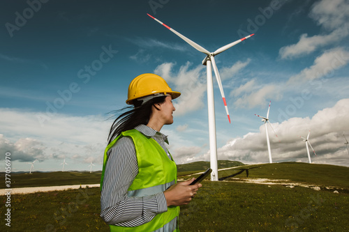 Windmill engineer inspection and progress check wind turbine