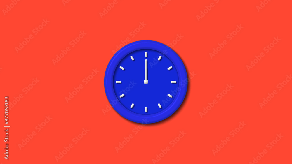 New blue color 12 hours counting down clock on red background,3d clock
