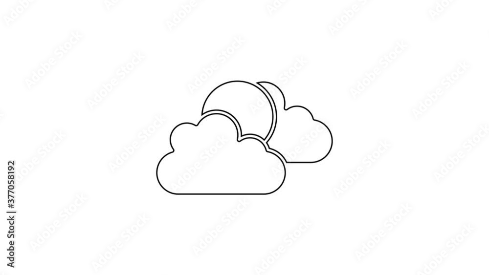 Black line Sun and cloud weather icon isolated on white background. 4K Video motion graphic animation.