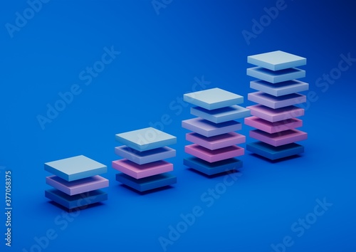 Abstract 3d render, composition composition, blue background design with pink and blue gradient objects
