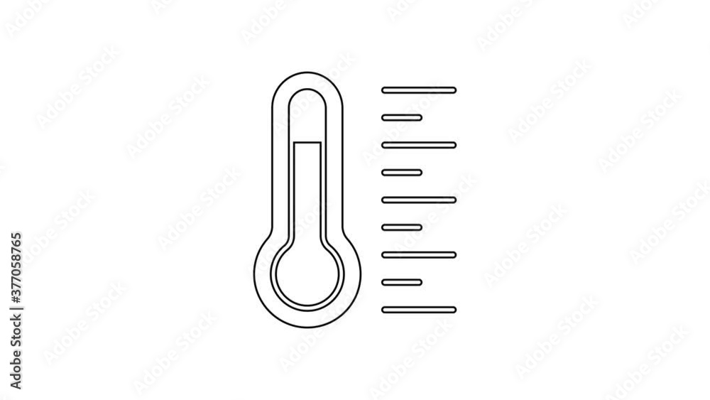 Black line Meteorology thermometer measuring icon isolated on white background. Thermometer equipment showing hot or cold weather. 4K Video motion graphic animation. Black line Meteorology thermometer measuring icon isolated on white background. Thermometer equipment showing hot or cold weather. 4K Video motion graphic animation.