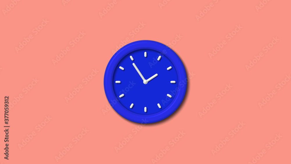 Blue color 3d wall clock on red light background,clock image Blue color 3d wall clock on red light background,clock image