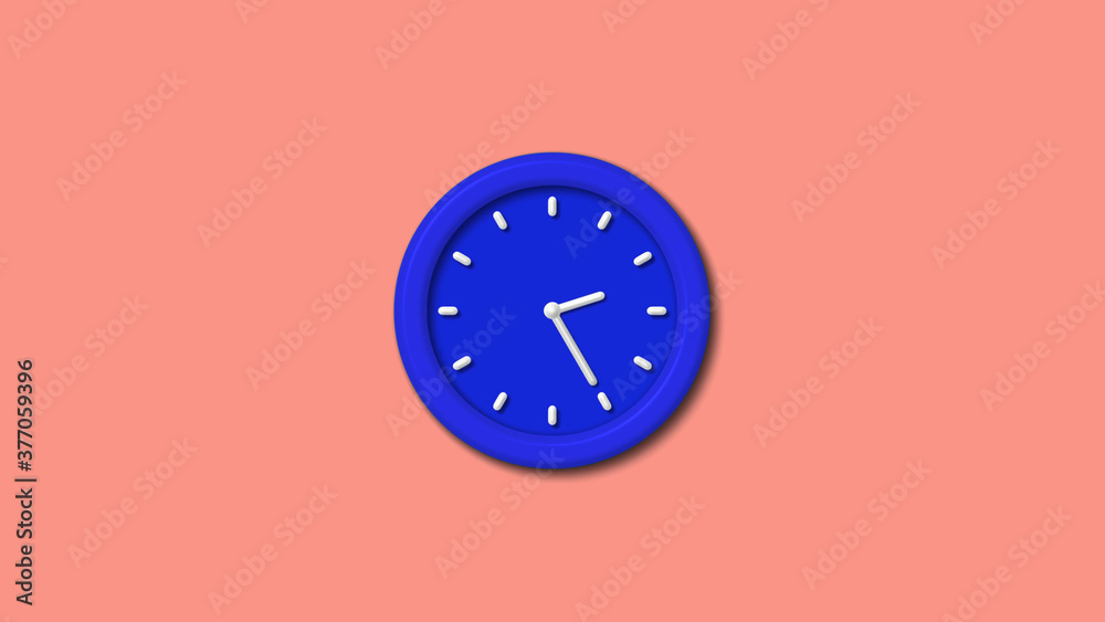 Blue color 3d wall clock on red light background,clock image Blue color 3d wall clock on red light background,clock image