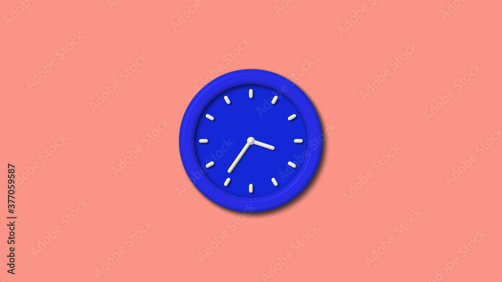 Blue color 3d wall clock on red light background,clock image