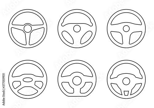 Steering wheel outline icon set. Car and driver logo templates. Vector illustration.