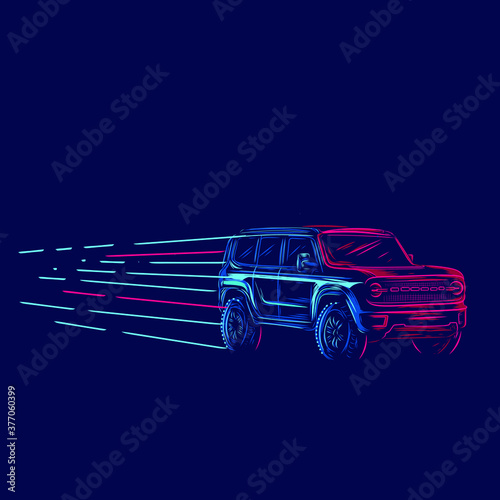 Vehicle Suv sporty car automotive line pop art potrait logo colorful design with dark background. Abstract vector illustration. Isolated black background for t-shirt, poster, clothing