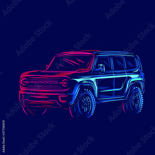 Vehicle Suv sporty car automotive line pop art potrait logo colorful design with dark background. Abstract vector illustration. Isolated black background for t-shirt  poster  clothing