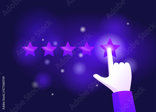 Hand assesses maximum 5 stars - positive ranking with five rating stars - vector illustration for good review, service, quality, result