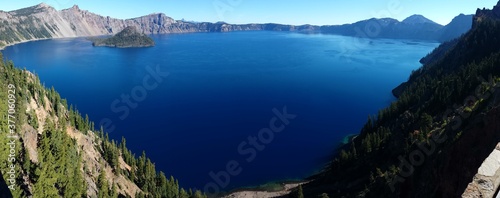 Panorama of Crater Lake with Wizard Island, Oregon, USA