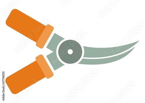 Pruning shears, color icon on white background, vector silhouette