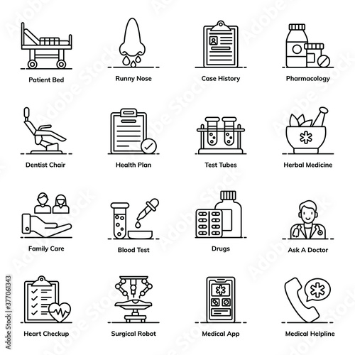 
Fitness and Medical Treatment Icons in Style Pack 
