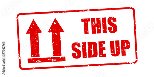 This Side Up Packaging Symbol - Red Vector Rubber Stamp Illustration - Isolated On White Background