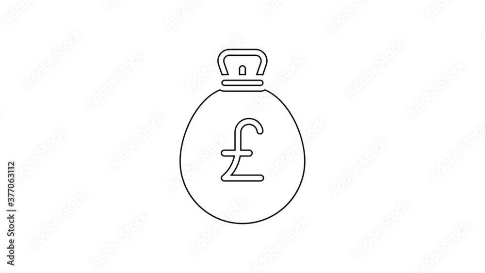 Black line Money bag with pound icon isolated on white background. Pound GBP currency symbol. 4K Video motion graphic animation. Black line Money bag with pound icon isolated on white background. Pound GBP currency symbol. 4K Video motion graphic animation.