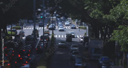 A miniature city street at Omotesando avenue in Tokyo tiltshift photo