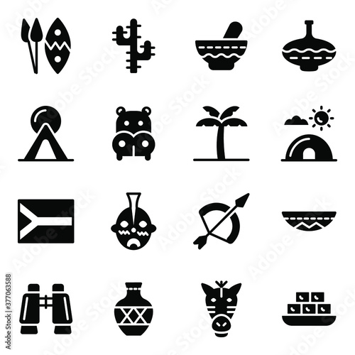
African Element Icons in Solid Style Pack 

