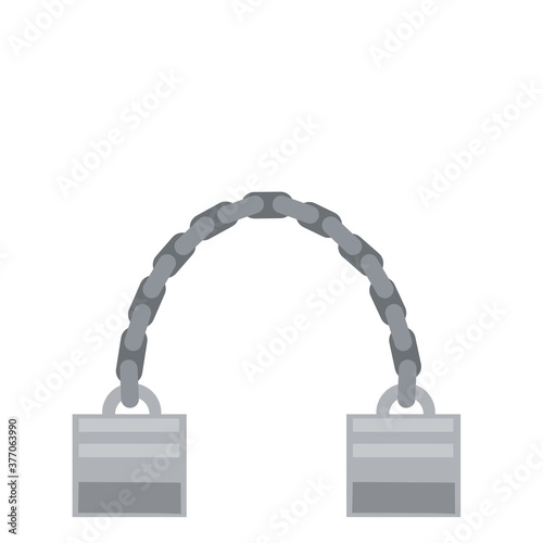 Handcuff. Icon of arrest of offender. Element of police and prisons. Restriction of freedom. Shackles for the hand. Cartoon flat illustration. Grey chain