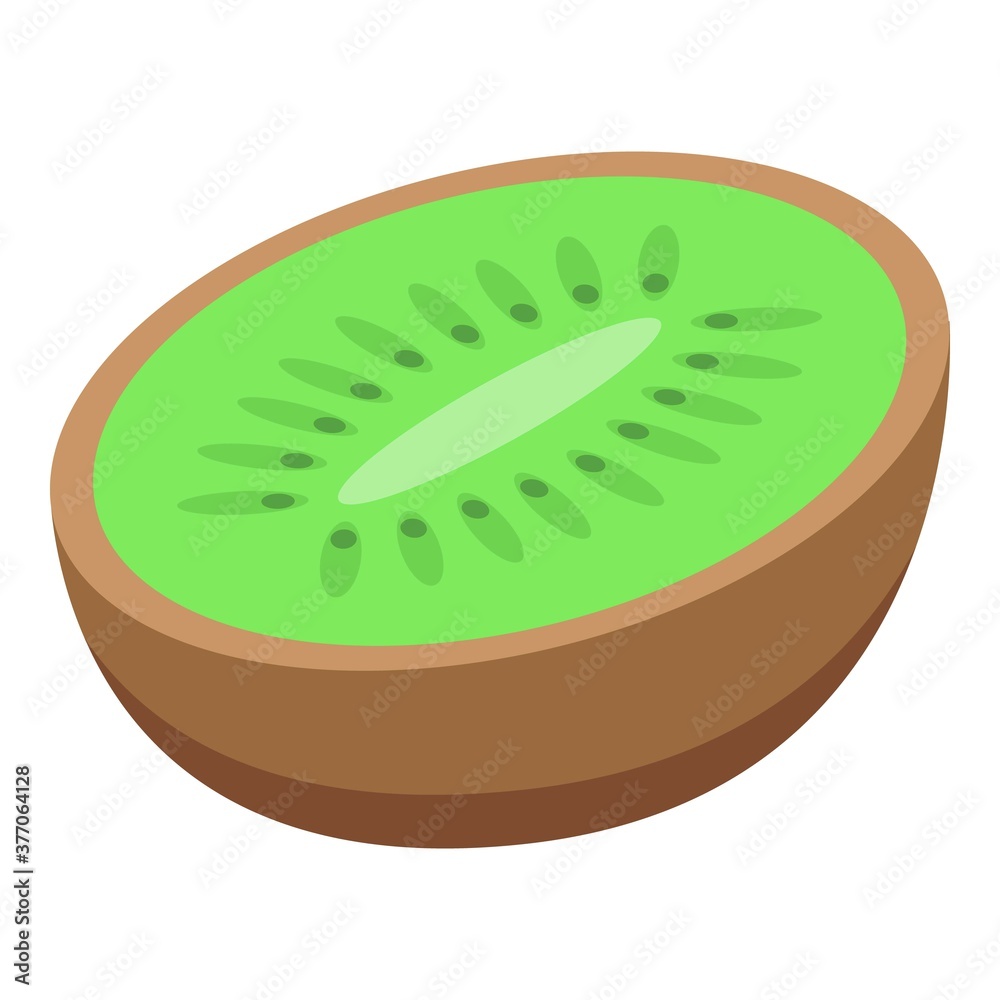 Half cutted kiwi icon. Isometric of half cutted kiwi vector icon for web design isolated on white background Half cutted kiwi icon. Isometric of half cutted kiwi vector icon for web design isolated on white background
