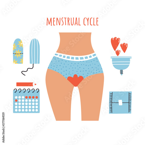 Vector set of menstrual cycle items