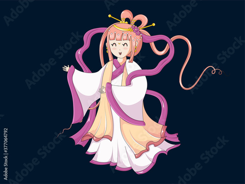 Beautiful manga illustration of Chinese Goddess of Moon or moon princess character for mid autumn festival or Chuseok festival